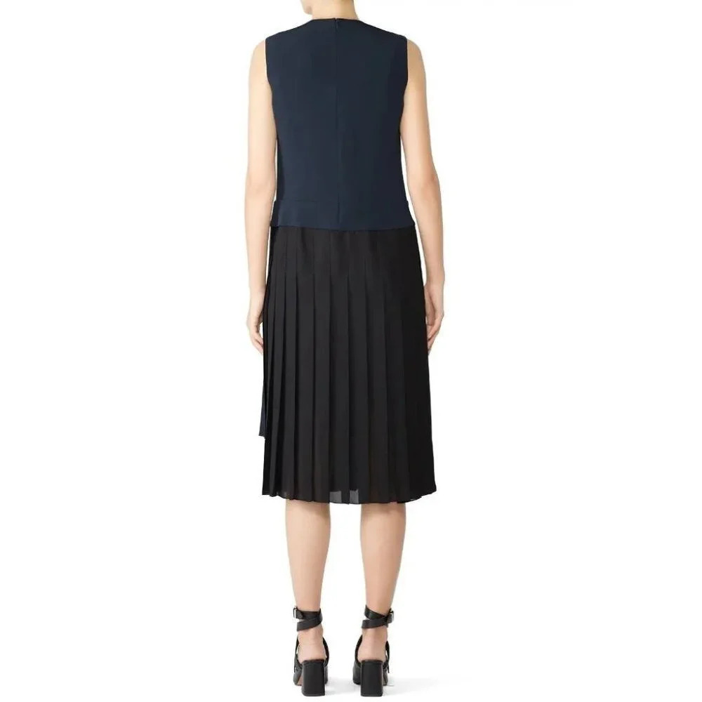 Victor Alfaro Navy Pleated Combo Midi Dress $2195 - Picture 14 of 15